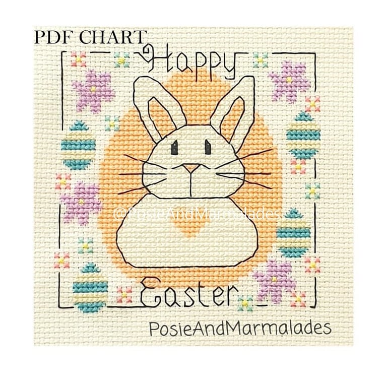 Happy Easter Bunny cross stitch Instant digital Download PDF Pattern chart