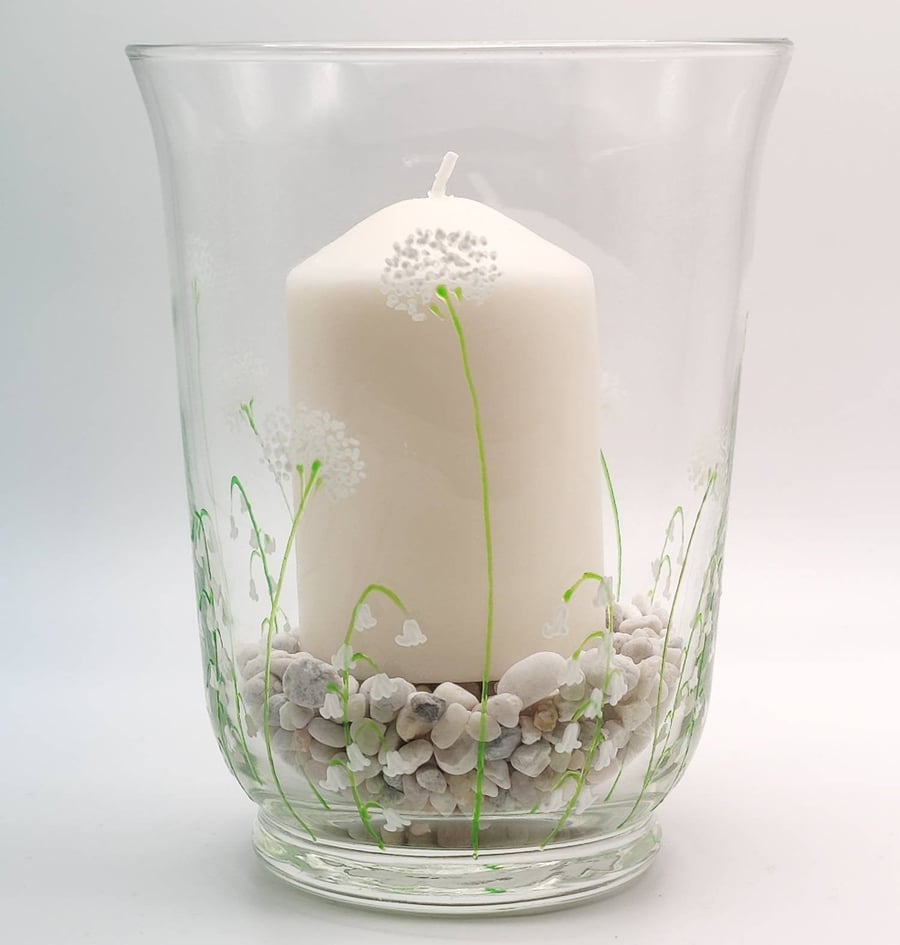 Hand-painted 'Lily of the Valley' Glass Vase Candle Holder