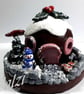 Handmade Polymer Clay Christmas Pudding Fairy House Tealight Holder (Pink) - Image 1