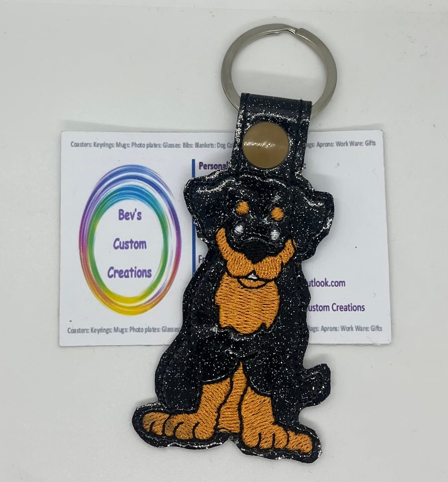Embroidered Rottweiler Keyring Brown