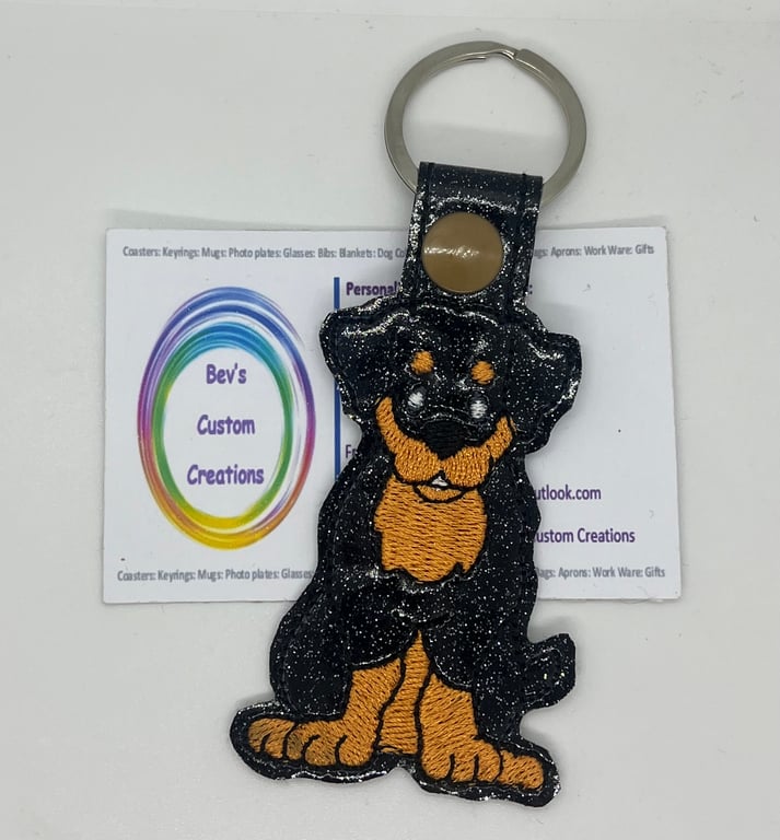 Embroidered Rottweiler Keyring Brown