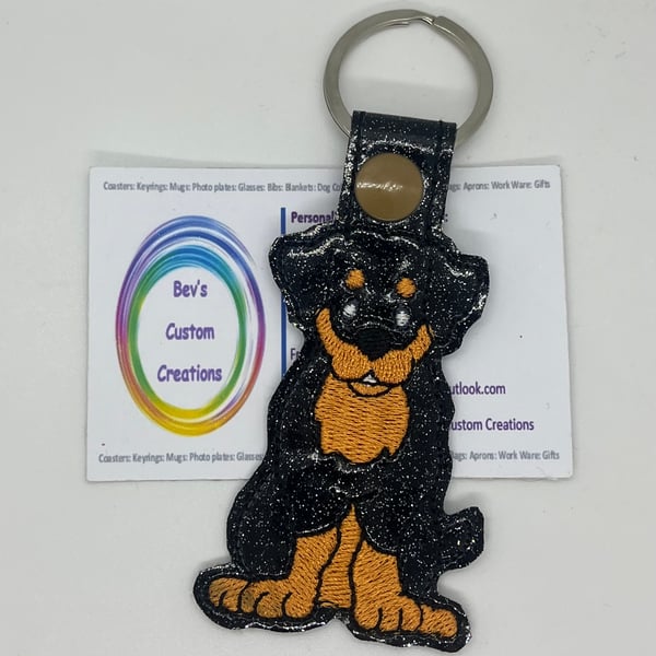 Embroidered Rottweiler Keyring Brown