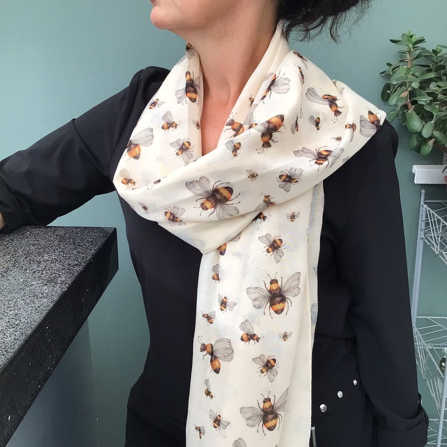 Hand Printed Bee scarf - Bee gift - personalised Bee print scarf