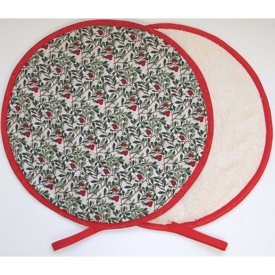 Aga Hob Lid Mats Pads Pair Hats Round Cover William Morris Arbutus Red Berries