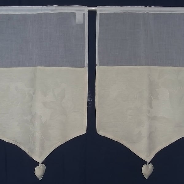 Curtains Brise bise style Unique 14" panels Pair White & cream