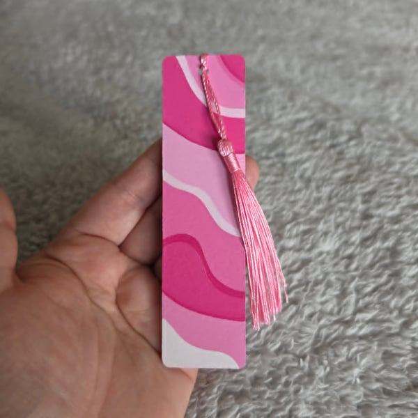 Hand-Painted Pink Wooden Bookmark With Tassel