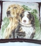 a lovely golden retriever and friend in the garden cushion  - Image 1