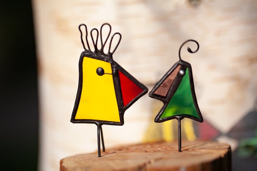 Stained Glass Cheeky Bird - Whimsical Suncatcher Window Ornament