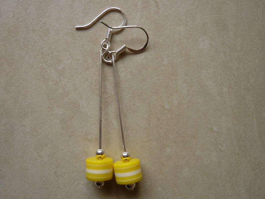 Yellow and White Stripe Dangle Earrings
