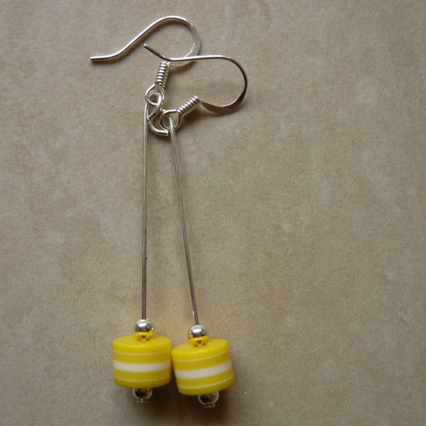 Yellow and White Stripe Dangle Earrings