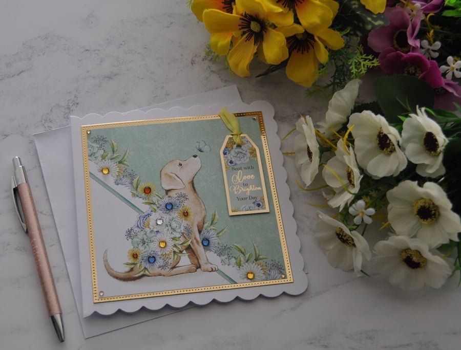 Dog Card Golden Labrador Puppy Card Sent With Love 3D Luxury Handmade Card