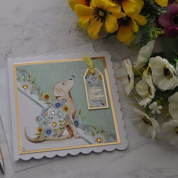 Dog Card Golden Labrador Puppy Card Sent With Love 3D Luxury Handmade Card