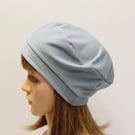 Light grey cotton jersey beret, unlined hat, chemo hat, alopecia, hair loss