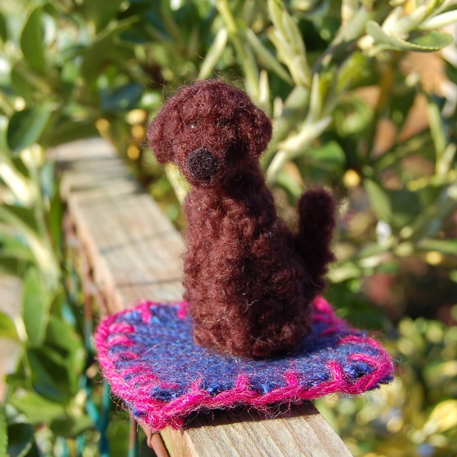 Needle felt wool 3.5 ins tall, wool dog,  based on a chocolate cockapoo 