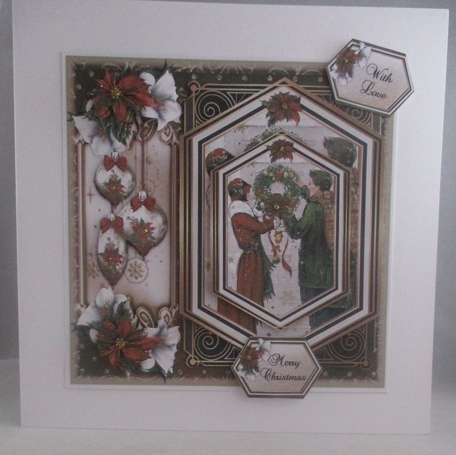 Christmas Vintage Couple Greeting Card, 3D Decoupage Greeting Card, Personalise