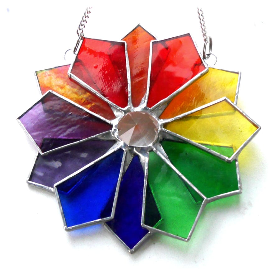 SOLD Rainbow Windmill Stained Glass Suncatcher Abstract 004