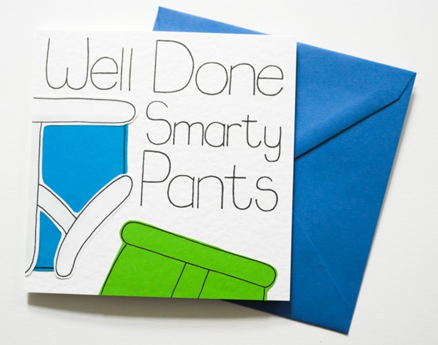 Well Done Smarty Pants Exam Congratulations Card, New Job Card for Him 