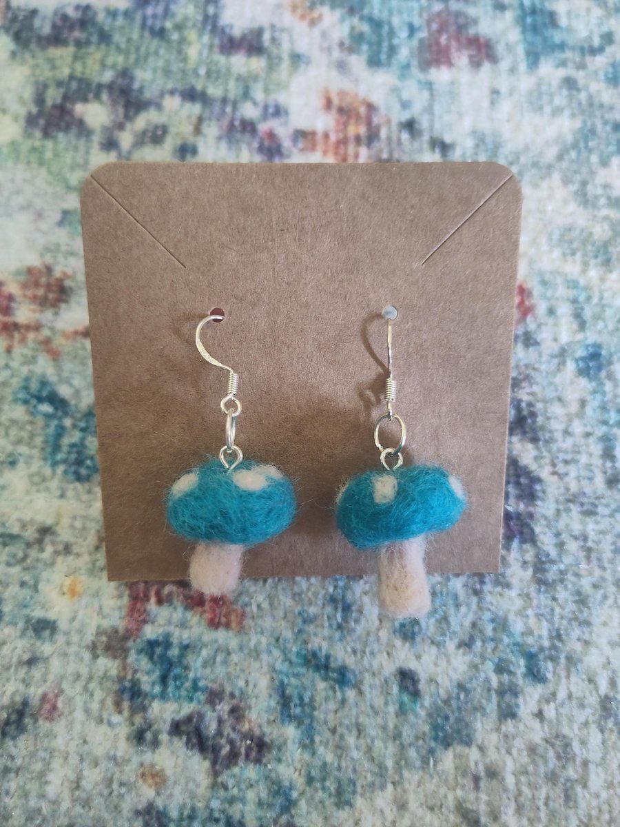 Needle-felted toadstool earrings