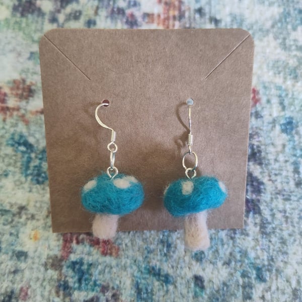 Needle-felted toadstool earrings