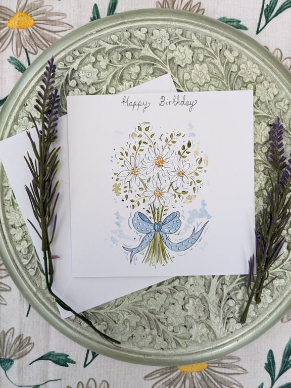 Daisy bouquet hand-painted Birthday card 