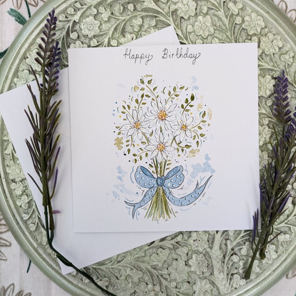 Daisy bouquet hand-painted Birthday card 