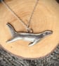 Handmade Recycled Pewter Otter Necklace: Swimming River Animal, Otter Sculpture  - Image 3