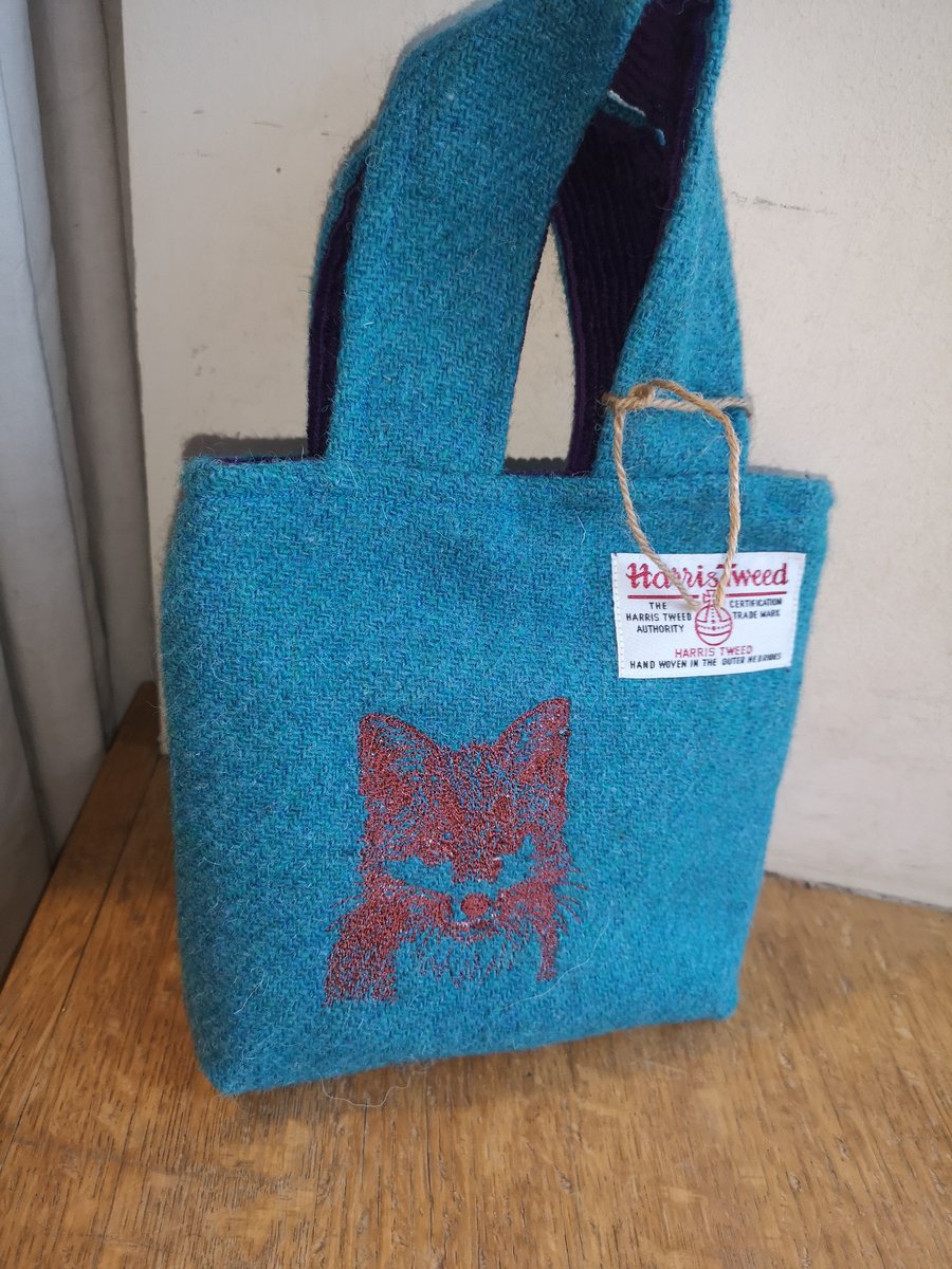 Harris tweed little lady bag with Embroidered fox