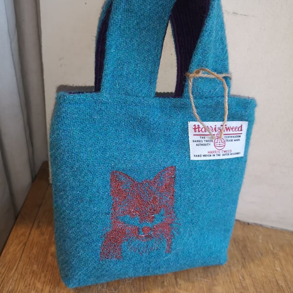 Harris tweed little lady bag with Embroidered fox