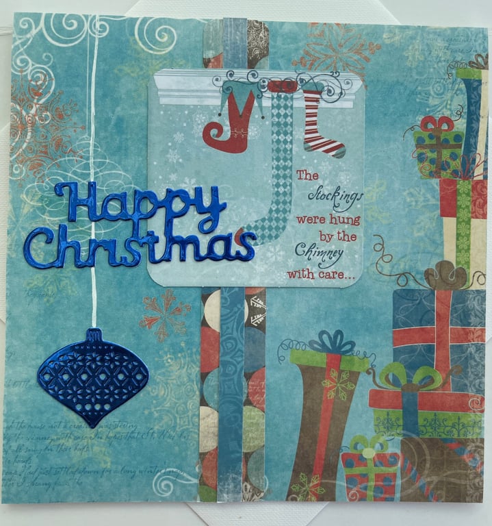 Stockings and gifts Happy Christmas card