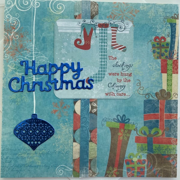 Stockings and gifts Happy Christmas card