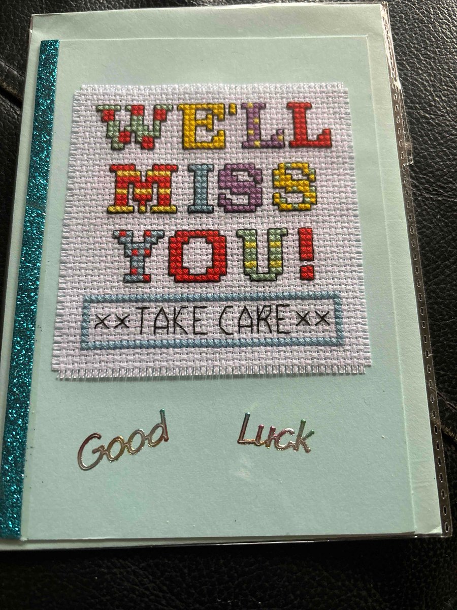 Cross stitched Good Luck card 