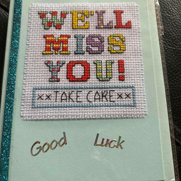 Cross stitched Good Luck card 