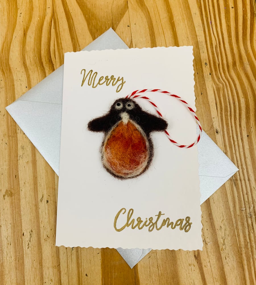 Robin Christmas tree decoration card