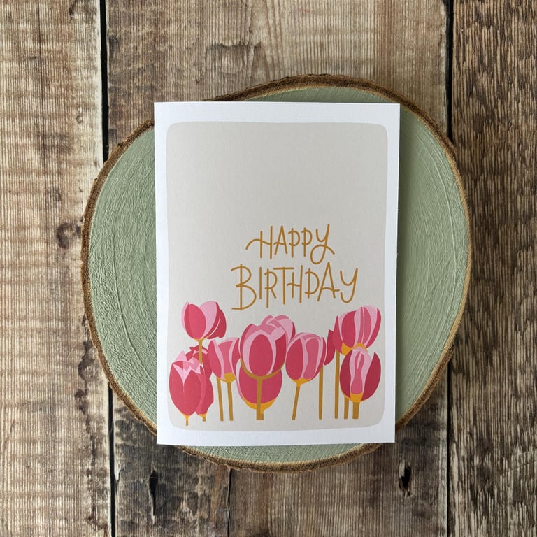 Tulip Happy Birthday Card: Hand-Drawn Floral Illustration