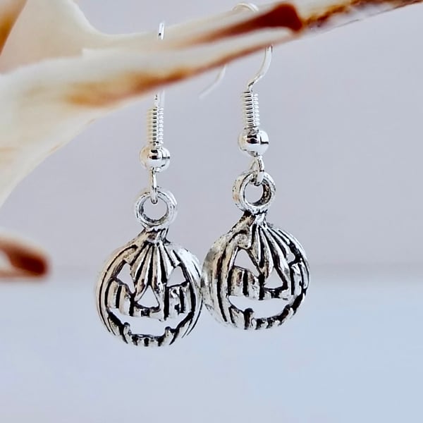 Halloween Silver Pumpkin Earrings, Trick Or Treat Jewellery,  Free UK Delivery