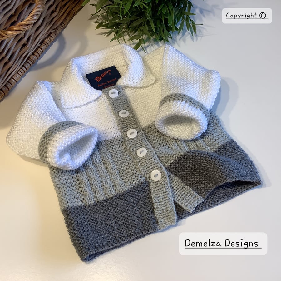 Hand Knitted Designer Gender Neutral Baby Cardigan  6 -12 months size