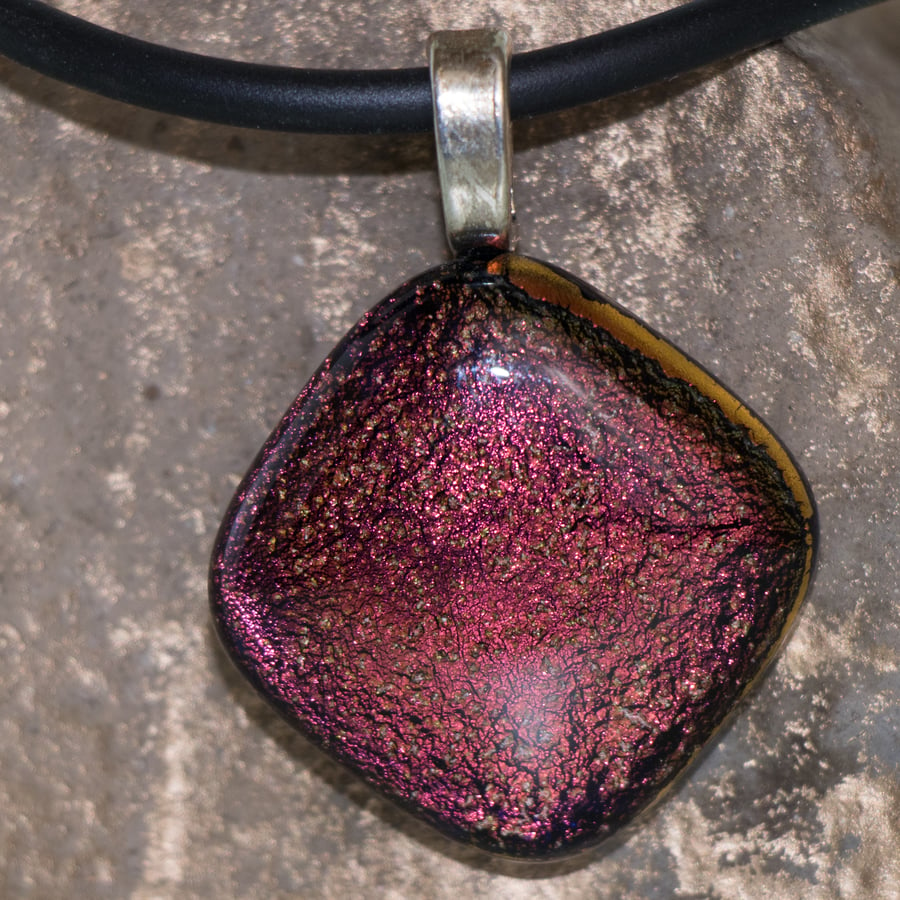 Red Dichroic Glass Pendant Necklace - 1029