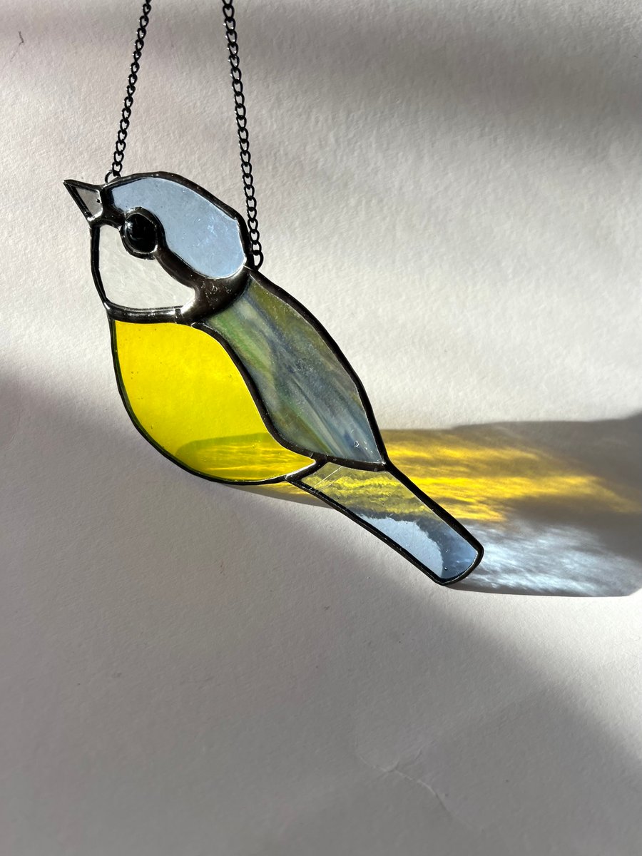 Stained Glass Blue tit in transparent - spring bird lover perfectly imperfect