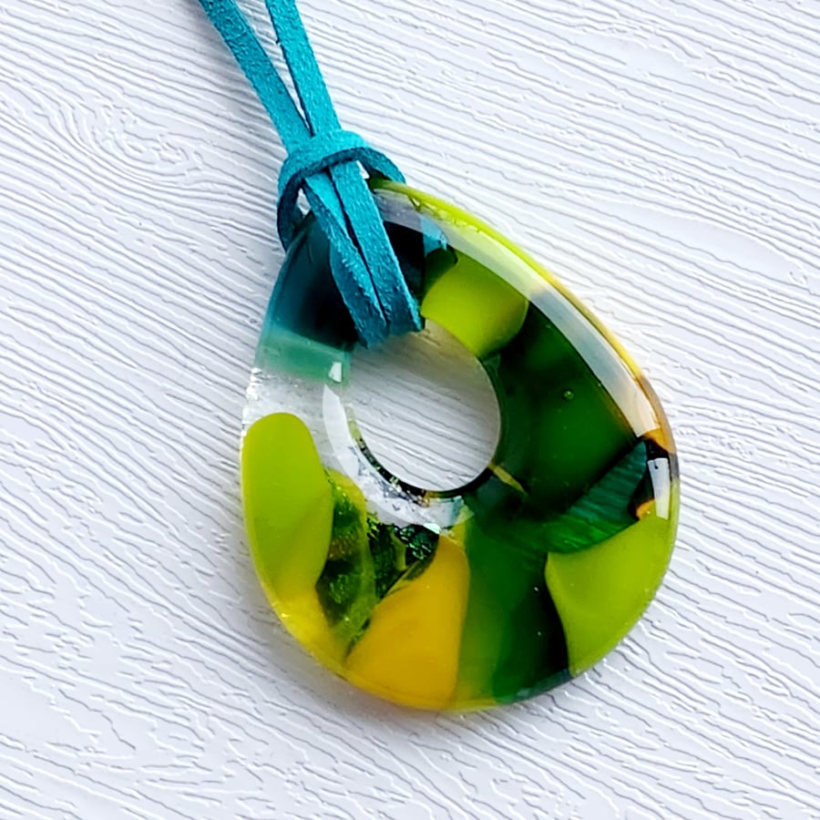 Fused Glass Pendant on Soft Suede