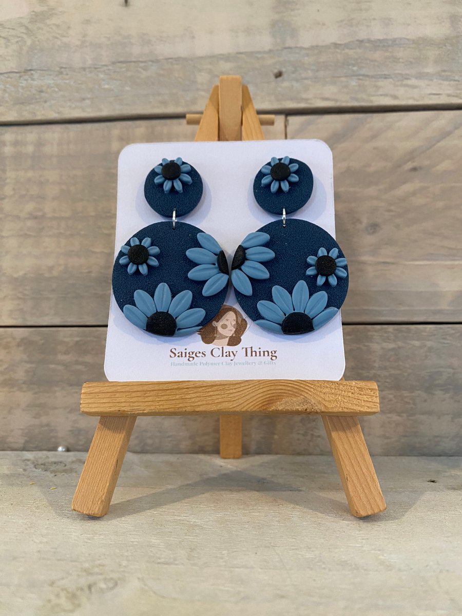 Statement Blue Daisy Earrings 