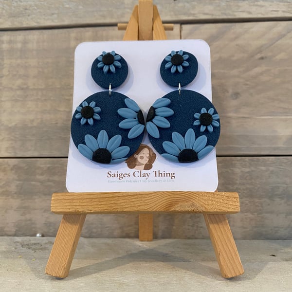 Statement Blue Daisy Earrings 