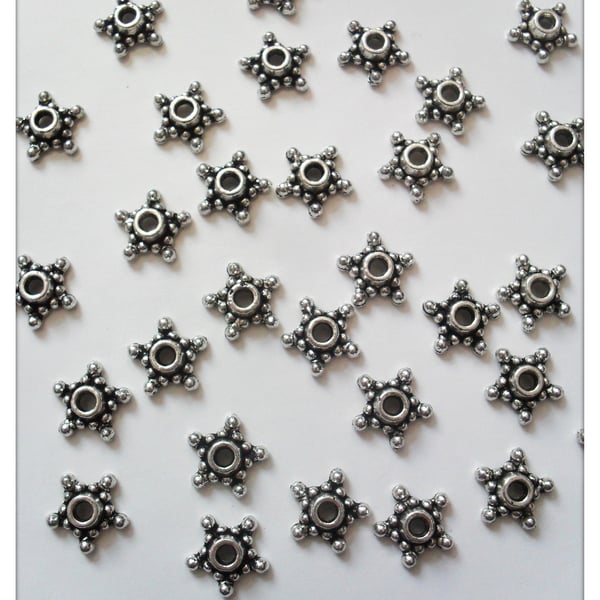 20 x Tibetan Silver Plated Beadcaps - 9mm - Starfish 