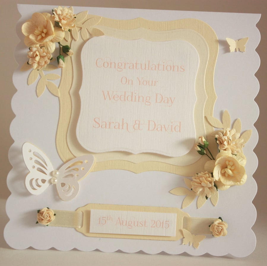 Personalised floral wedding card with gift box