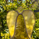 Stained Glass Bell Angel Decoration - Amber glow body with warm yellow wings
