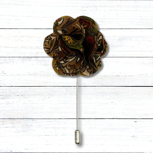 Autumn Fabric Flower Lapel Pin, Buttonhole, Christmas Gift