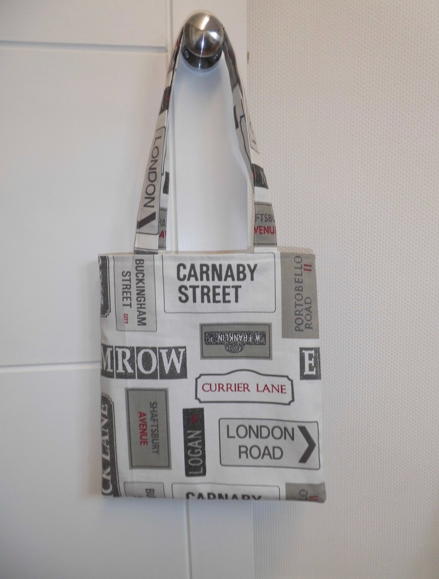 SOLD Tote shopping bag black and white London street signs