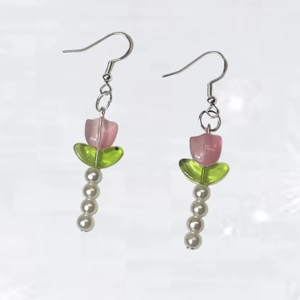 Tulip Flower Earrings Sterling Silver 