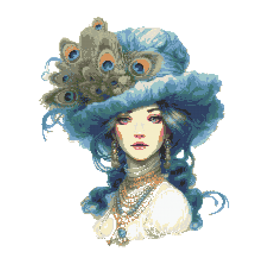VICTORIAN PEACOCK LADY - Cross Stitch Pattern - Cross Stitch Chart