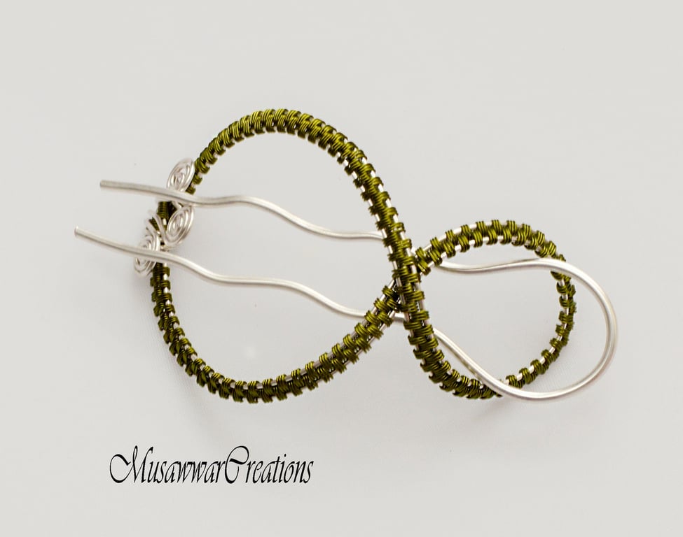 Infinity design , Silver Hair bun holder, Fancy Silver Wire Bun Holder,