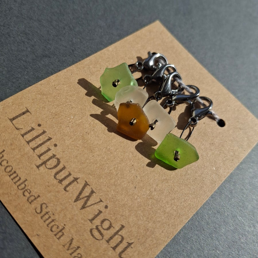 Five sea glass progress keepers in white, brown and green